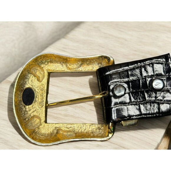Alexis Kirk Black Reptile Embossed Leather Belt With Cabochon Buckle main image 4